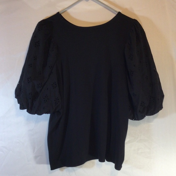 Old Navy Women’s 2X Black Puff Sleeve Top Eyelet Balloon Sleeve Boho Cottagecore - Picture 2 of 7
